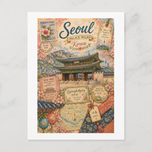 Seoul Korea Vintage Reise Collage Postkarte