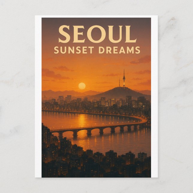 Seoul Korean Sunset Dream  – City Skyline Art Postkarte (Vorderseite)