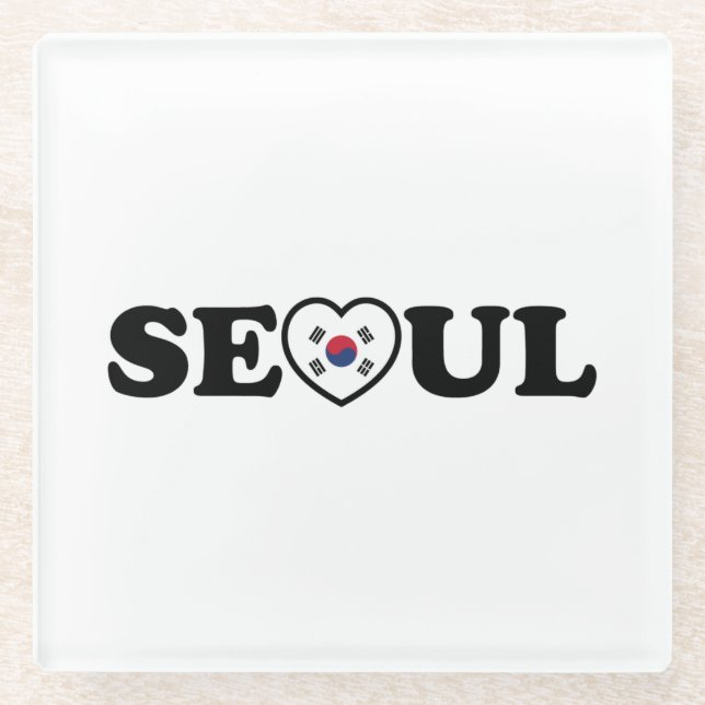 Seoul Liebe Herz Taegeukgi Flag Glasuntersetzer (Vorderseite)