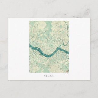 Seoul Map Blue Vintag Watercolor Postkarte