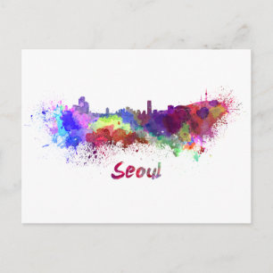 Seoul Skyline in Aquarellfarbe Postkarte