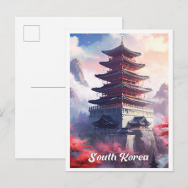 Seoul South Korea Art Vintage Travel Illustration Postkarte