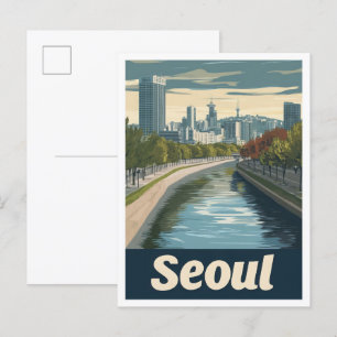 Seoul South Korea Art Vintage Travel Illustration Postkarte