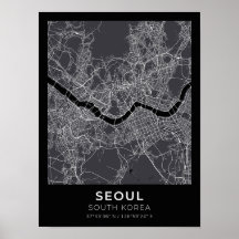 Seoul South Korea Black City Map Poster