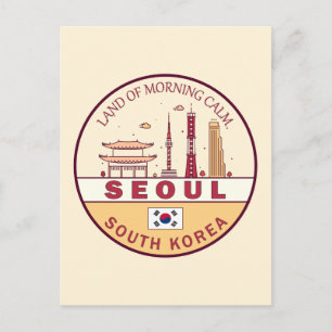 Seoul South Korea City Skyline Emblem Postkarte