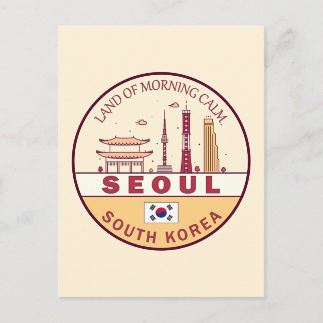 Seoul South Korea City Skyline Emblem Postkarte (Vorderseite)