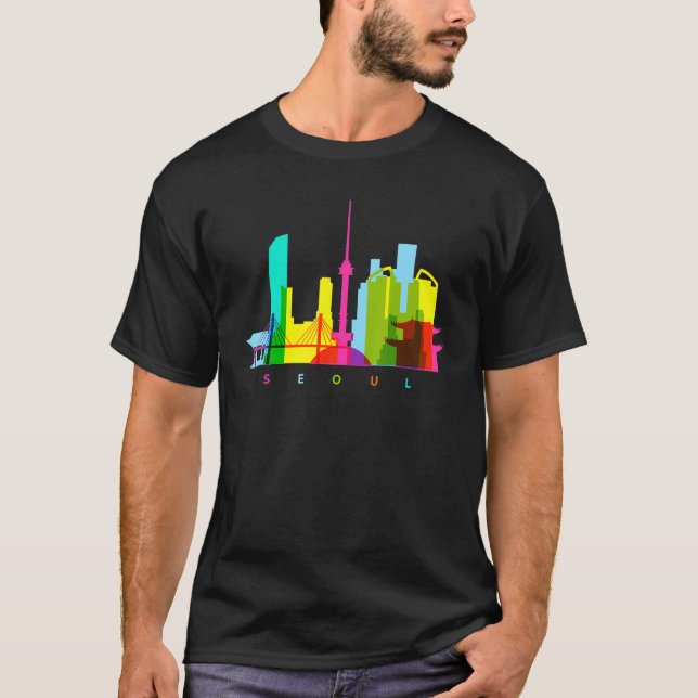 Seoul South Korea farbenfrohe südkoreanische Skyli T-Shirt (Vorderseite)