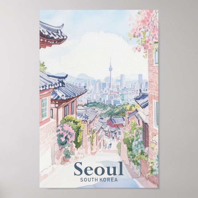 Seoul South Korea Gouache Illustration Travel Poster (Vorne)