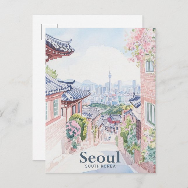 Seoul South Korea Gouache Illustration Travel Postkarte (Vorne/Hinten)