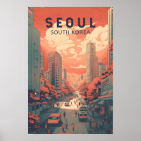 Seoul South Korea Illustration Art Vintag