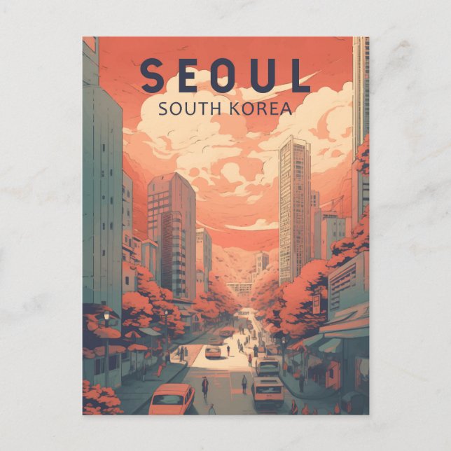 Seoul South Korea Illustration Art Vintag Postkarte (Vorderseite)