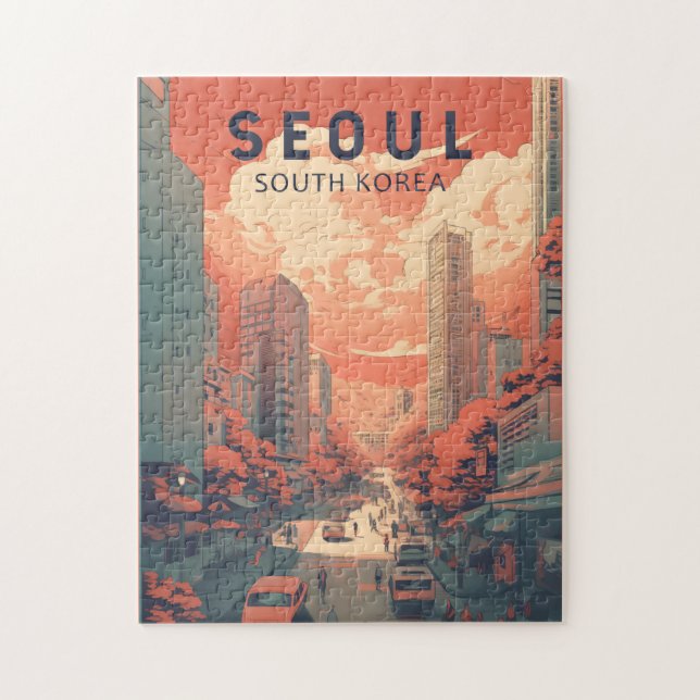 Seoul South Korea Illustration Art Vintag Puzzle (Vertikal)