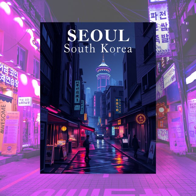 Seoul South Korea Noir Night City Postkarte (Seoul South Korea Noir Night City Postcard)