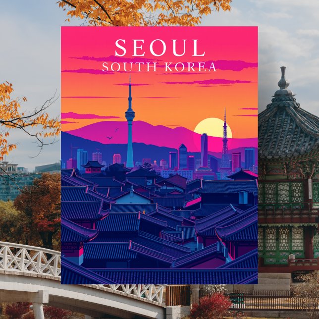 Seoul South Korea Skyline Bold Sunset Cityscape Postkarte (Seoul South Korea Skyline Bold Sunset Cityscape)