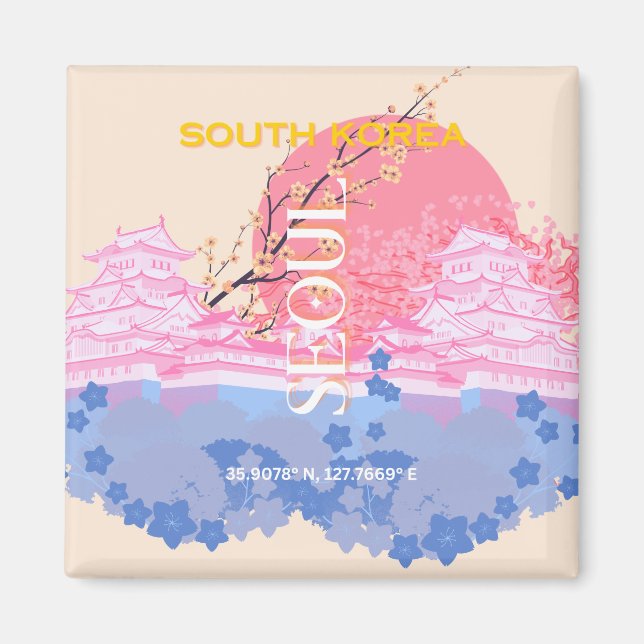 Seoul South Korea Travel Art, Pastel Magnet (Vorne)