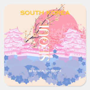 Seoul South Korea Travel Art, Pastel Quadratischer Aufkleber