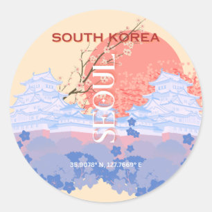 Seoul South Korea Travel Art, Pastel Runder Aufkleber