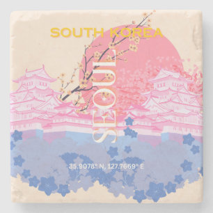 Seoul South Korea Travel Art, Pastel Steinuntersetzer