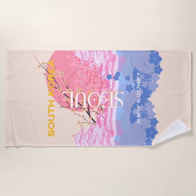 Seoul South Korea Travel Art, Pastel Strandtuch (Vorderseite)