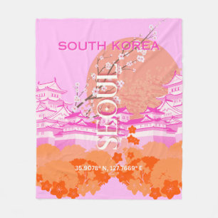 Seoul South Korea Travel Art, Pink Fleecedecke
