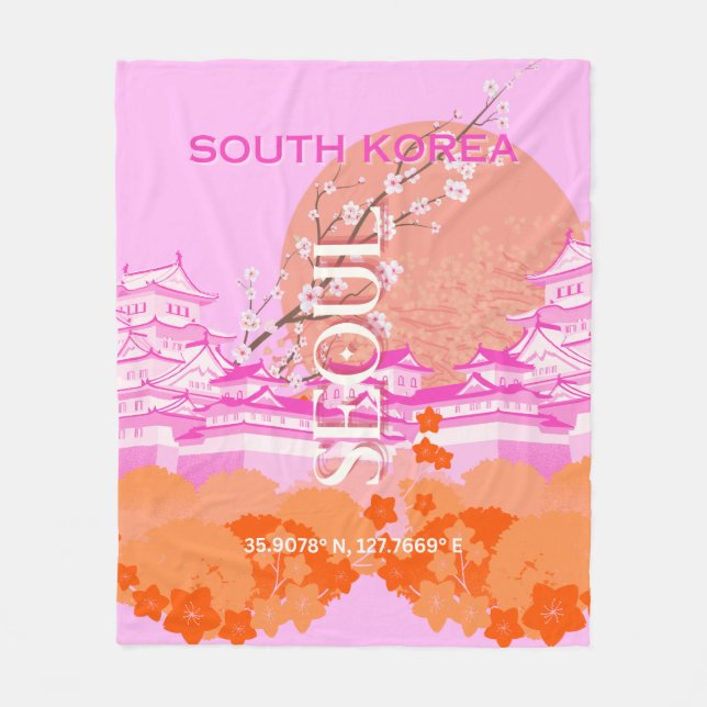 Seoul South Korea Travel Art, Pink Fleecedecke (Vorderseite)