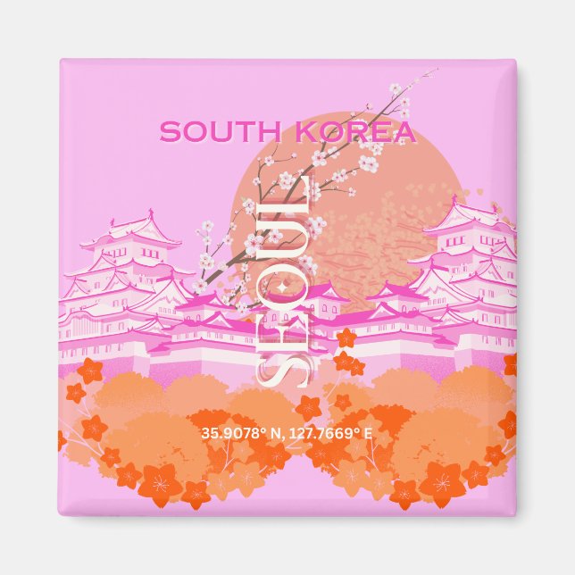 Seoul South Korea Travel Art, Pink Magnet (Vorne)