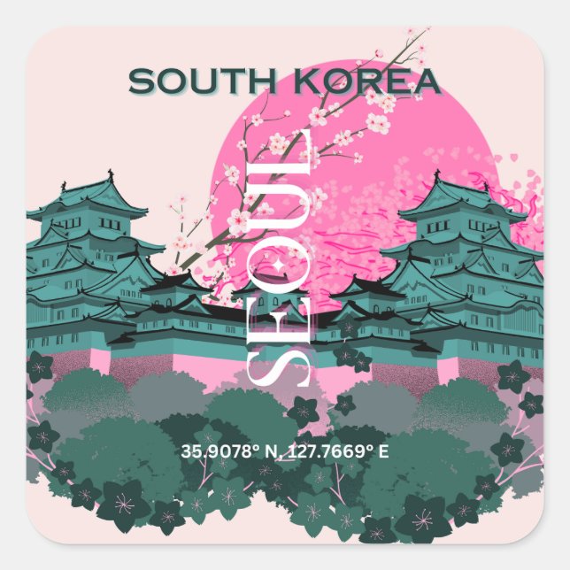 Seoul South Korea Travel Art Quadratischer Aufkleber (Vorderseite)