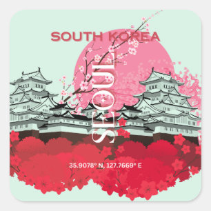 Seoul South Korea Travel Art Quadratischer Aufkleber