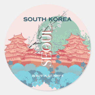 Seoul South Korea Travel Art Runder Aufkleber