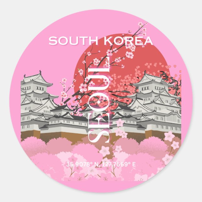 Seoul South Korea Travel Art Runder Aufkleber (Vorderseite)
