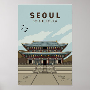 Seoul South Korea Travel Art Vintag Poster