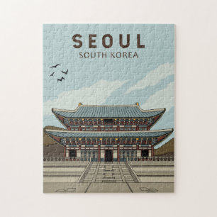 Seoul South Korea Travel Art Vintag Puzzle