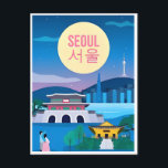 Seoul South Korea Travel Art Vintages Retro Postkarte<br><div class="desc">Vintag,  Retro,  Reisen,  modern,  Aquarell,  Classic,  Südkorea Postkarten,  Südkorea,  Südkorea, </div>