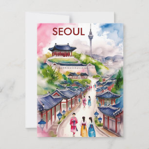 Seoul South Korea Travel Water Color Postkarte