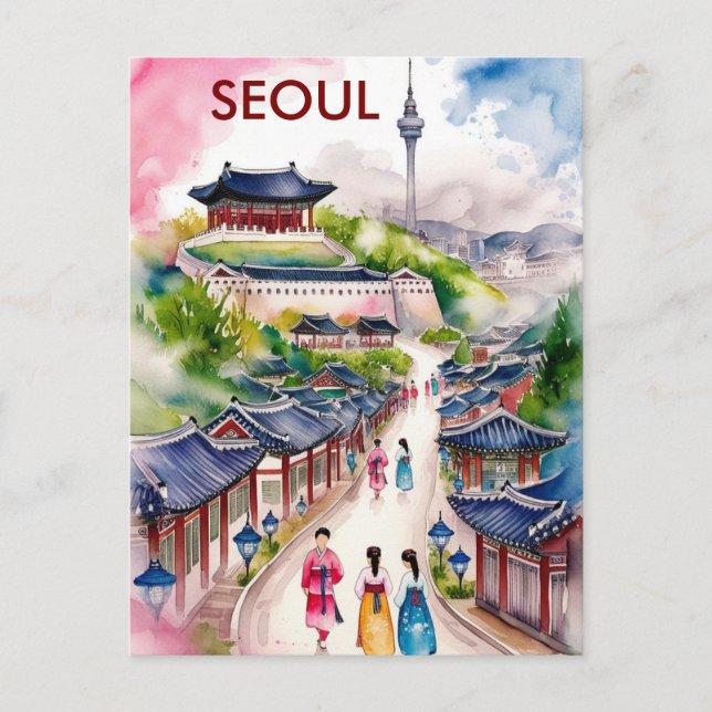 Seoul South Korea Travel Water Color Postkarte (Vorderseite)