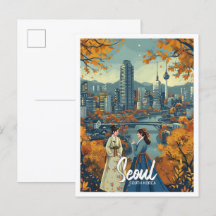 Seoul South Korea Vintag Art Travel Illustration Postkarte