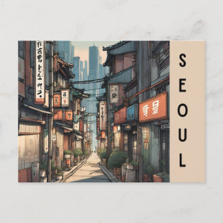 Seoul South korea vintage travel city scape Postkarte