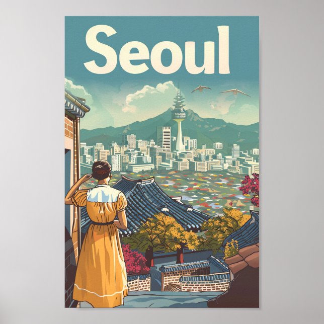 Seoul South Korea Vintage Travel Illustration Poster (Vorne)