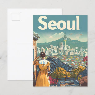 Seoul South Korea Vintage Travel Illustration Postkarte