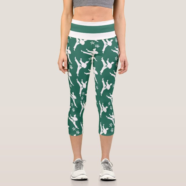 Seoul Spirit Sports Leggings White auf Green (Vorderseite)