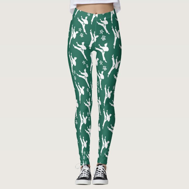 Seoul Spirit Sports Leggings White auf Green (Vorderseite)