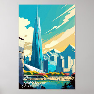 Seoul Südkorea Art Vintage Illustration Poster
