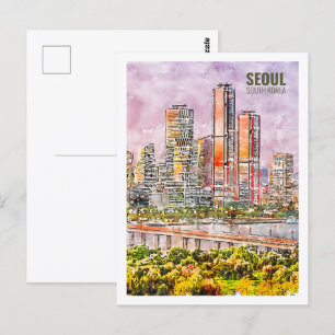 Seoul Südkorea Berühmte Reise Aquarell-Skizze Postkarte