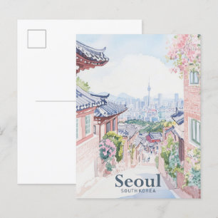 Seoul Südkorea Gouache-Illustration Reise Postkarte