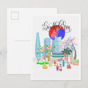 Seoul Südkorea Kunst Vintage Reise Illustration Postkarte
