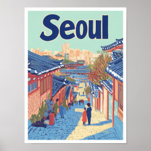 Seoul Südkorea Kunst Vintage Reiseillustration Poster