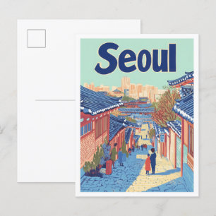 Seoul Südkorea Kunst Vintage Reiseillustration Postkarte