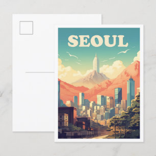 Seoul Südkorea Kunst Vintage Reiseillustration Postkarte