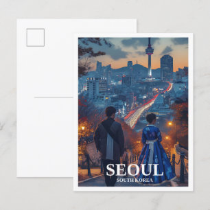 Seoul Südkorea Künstlerische Reiseillustration Postkarte