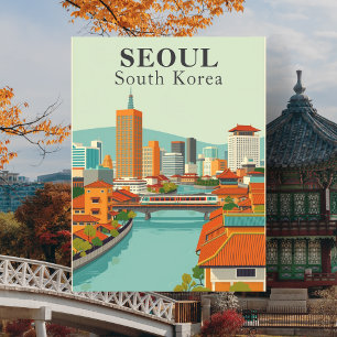 Seoul Südkorea Retro-Reise im Stil der Mitte des 2 Postkarte